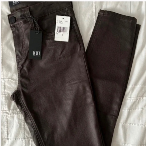 KUT from the Kloth MIA Toothpick Skinny Chocolate Faux Leather Pants / Jeans - Picture 3 of 10